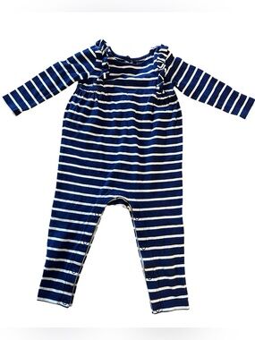 Tea Collection Navy & White Striped Long-Sleeve Baby Romper